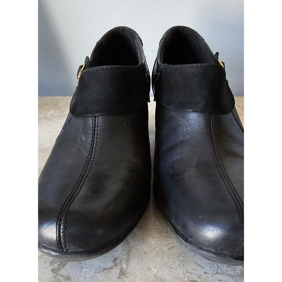 Clarks Bendables Womens 9 M Black Leather Slip On Comfort Ankle Boots Booties - Picture 6 of 12